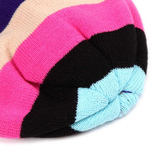 Women Beanies Striped Rainbow Colors Hat Cotton Knitted Hats Soft Beanie Gorro Cap