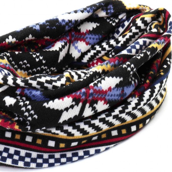 Women Bohemian Ethnic Multi-purpose Print Beanie Hat Scarf Double Layers Skullcap