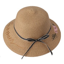 Women Bow Foldable Sunscreen Bucket Straw Hat Outdoor Casual Travel Beach Sea Floppy Hat