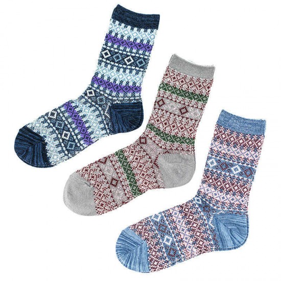 Women Breathable Cotton Ethnic Jacquard Middle Tube Socks