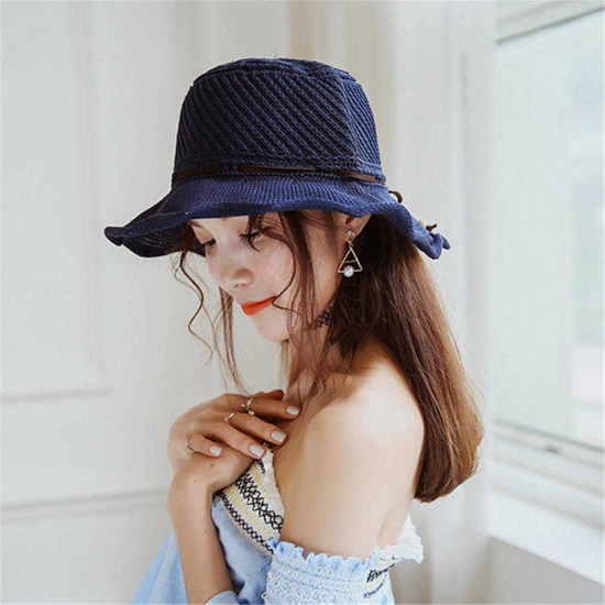 Women Breathable Knitted Sunscreen Fisherman Hat Casual Travel Shoppping Visor Bucket Hat