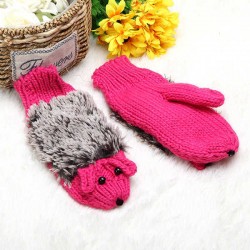 Women Cartoon Hedgehog Gloves Knitting Thickening Cute Mouse Gloves Winter Girls Finger Mittens