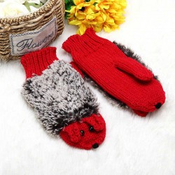 Women Cartoon Hedgehog Gloves Knitting Thickening Cute Mouse Gloves Winter Girls Finger Mittens