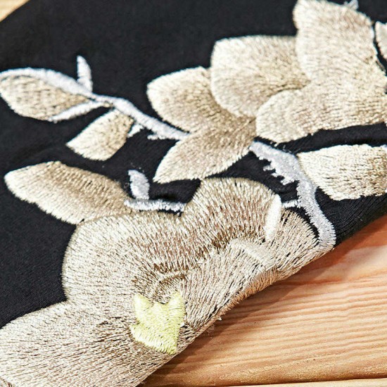 Women Cashmere Embroidered Flowers Velvet Warm Long Sleeves Half Finger Wrist Glove