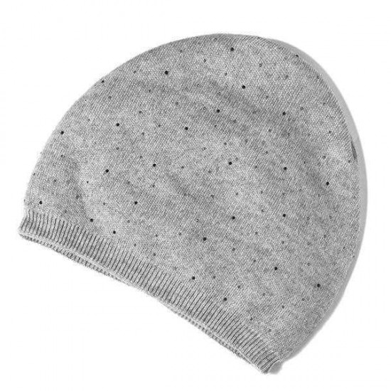 Women Cashmere Knitted Beanie Hat Rhinestones Solid Winter Warm Caps