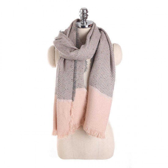 Women Cashmere Warm Striped Patchwork Scarf Winter Outdoor Windproof Scarves