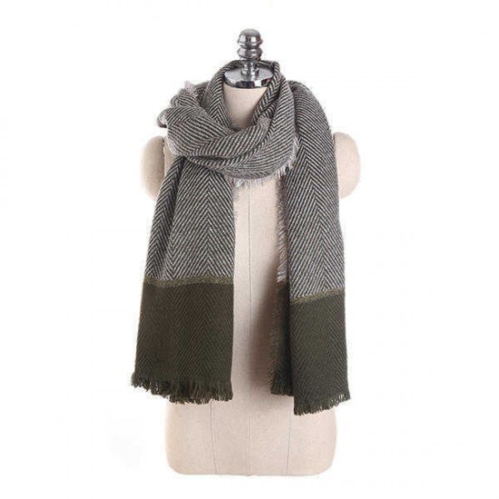 Women Cashmere Warm Striped Patchwork Scarf Winter Outdoor Windproof Scarves