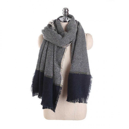 Women Cashmere Warm Striped Patchwork Scarf Winter Outdoor Windproof Scarves