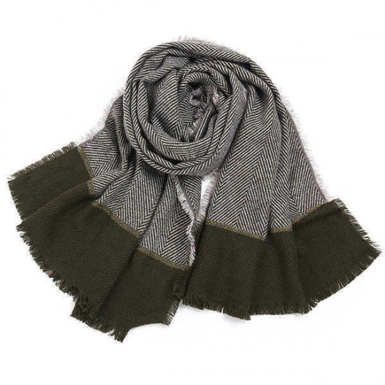 Women Cashmere Warm Striped Patchwork Scarf Winter Outdoor Windproof Scarves