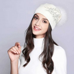 Women Casual Warm Wool Knitted Hat Detachable Pompom Knit Beanie Cap