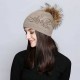 Women Casual Warm Wool Knitted Hat Detachable Pompom Knit Beanie Cap