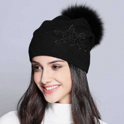 Women Casual Warm Wool Knitted Hat Detachable Pompom Knit Beanie Cap