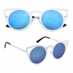 Women Cat Eye Mirror Colorful Lens Sun Glassess Vintage  Eyewear