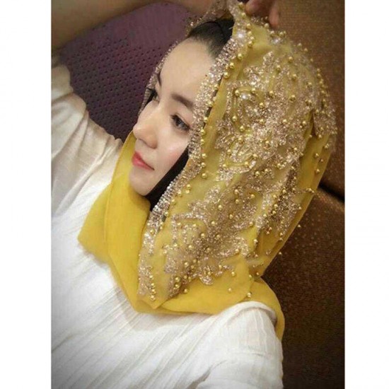 Women Chiffon Beaded Headband Scarf Arabian Hat Arab Wrap Scarf Turban Hat Shawl