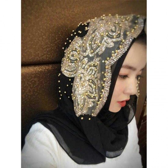 Women Chiffon Beaded Headband Scarf Arabian Hat Arab Wrap Scarf Turban Hat Shawl