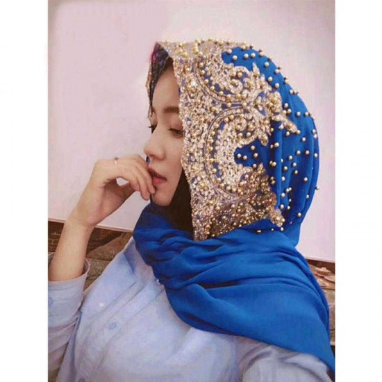 Women Chiffon Beaded Headband Scarf Arabian Hat Arab Wrap Scarf Turban Hat Shawl