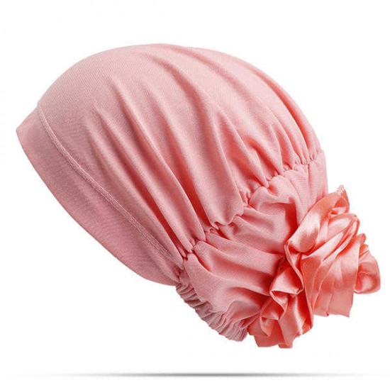 Women Chiffon Flower Breathable Beanie Hats Solid Casual Outdoor Adjustable Bonnet Cap