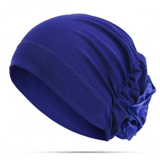 Women Chiffon Flower Breathable Beanie Hats Solid Casual Outdoor Adjustable Bonnet Cap