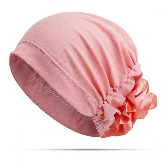 Women Chiffon Flower Breathable Beanie Hats Solid Casual Outdoor Adjustable Bonnet Cap