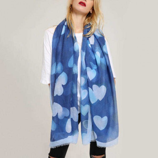 Women Chiffon Hearts Printting Infinity Scarf Fashion Summer Breathable Plus Size Shawl