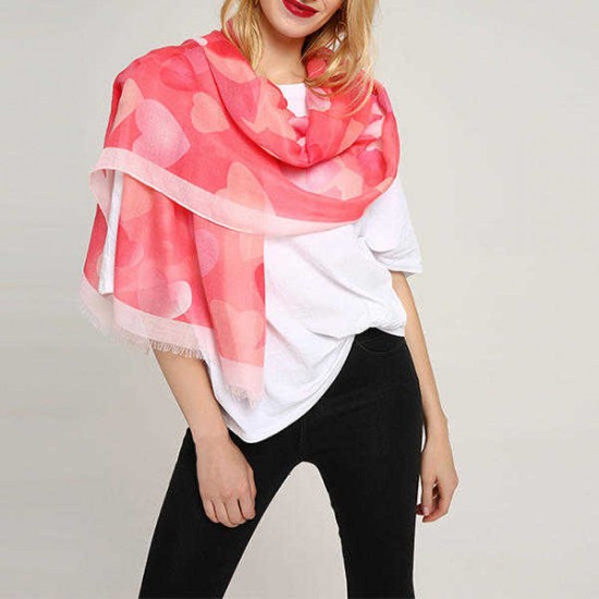 Women Chiffon Hearts Printting Infinity Scarf Fashion Summer Breathable Plus Size Shawl