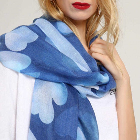 Women Chiffon Hearts Printting Infinity Scarf Fashion Summer Breathable Plus Size Shawl