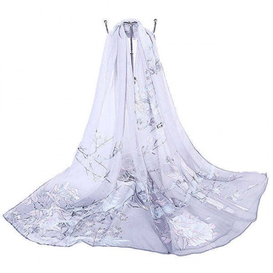 Women Chiffon Printing Beach Scarf Shawl Oversize Outdoor Sunscreen Scarves