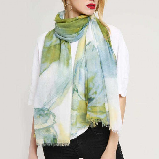 Women Chinese Ink Painting Cotton and linen Scarves Summer Outdoor Causal Long Scarf