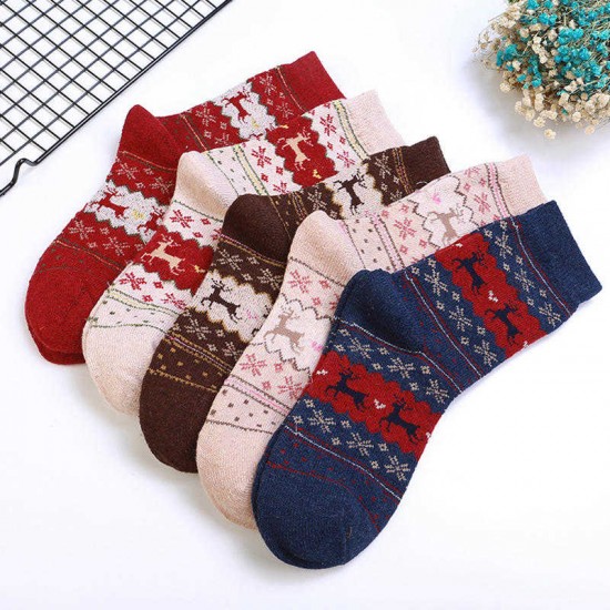 Women Christmas Thicken Warm Middle Tube Socks Casual Elk Christmas Socks