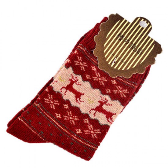 Women Christmas Thicken Warm Middle Tube Socks Casual Elk Christmas Socks