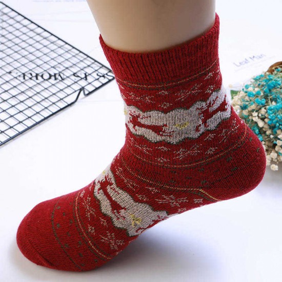 Women Christmas Thicken Warm Middle Tube Socks Casual Elk Christmas Socks