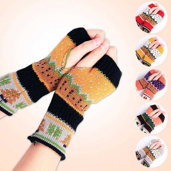 Women Christmas Winter Warm Knitting Fingerless Gloves For Christmas Gift