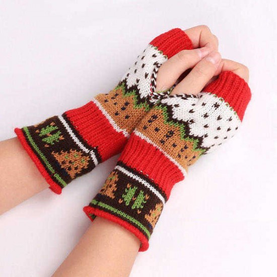 Women Christmas Winter Warm Knitting Fingerless Gloves For Christmas Gift