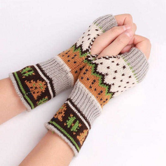 Women Christmas Winter Warm Knitting Fingerless Gloves For Christmas Gift