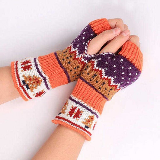 Women Christmas Winter Warm Knitting Fingerless Gloves For Christmas Gift