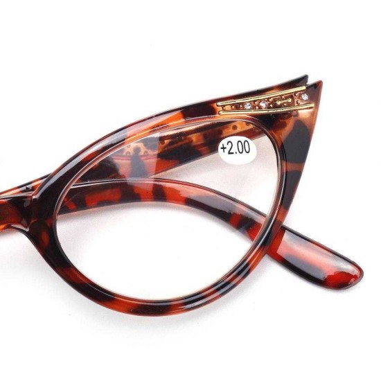 Women Classic Reading Retro Glasses Cat Eye Style Diamond Leopard Diopter Presbyopic Glasses