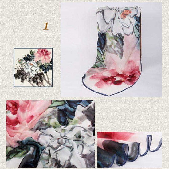 Women Classical Ink Painting Scarves Casual Soft Multi-function Shawl Scarf