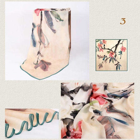 Women Classical Ink Painting Scarves Casual Soft Multi-function Shawl Scarf