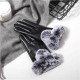 Women Cold Winter Warm Thick Rabbit Fur PU Leather Texting Screen Waterproof Windproof Ski Gloves