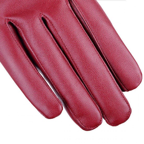 Women Cold Winter Warm Thick Rabbit Fur PU Leather Texting Screen Waterproof Windproof Ski Gloves