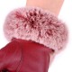 Women Cold Winter Warm Thick Rabbit Fur PU Leather Texting Screen Waterproof Windproof Ski Gloves