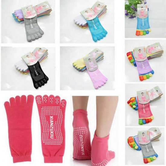 Women Colorful Five Finger Toe Yoga Anti Skid Socks Gym Exercise Fitness Sports Pilates Comfortable