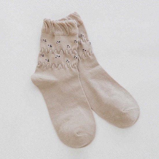 Women Combed Cotton Athletic Socks Indoor Floral Breathable Deodorization Floor Tube Sock