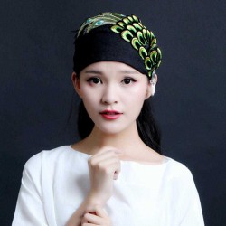 Women Cotton And Linen Embroidery Peacock Feather Headpiece Folk-Custom Hat