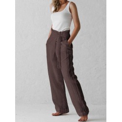 Women Cotton Belted High Waist Casual Wide Leg Harem Pants