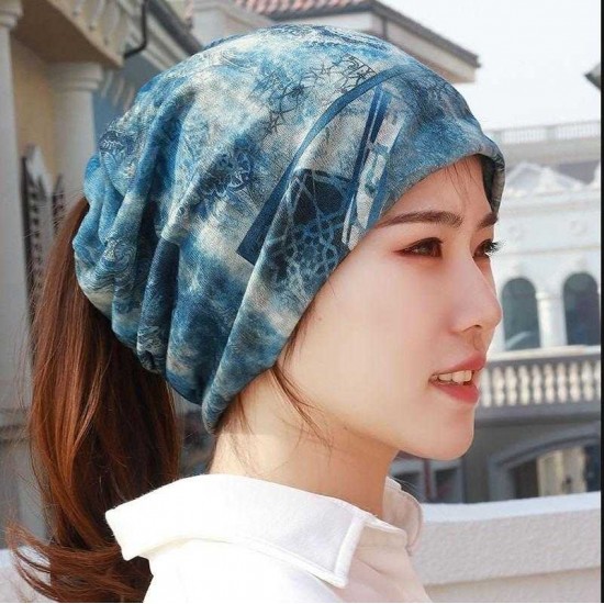 Women Cotton Breathable Thin Casual Beanie Cap Vintage Earmuffs Flexible Bonnet