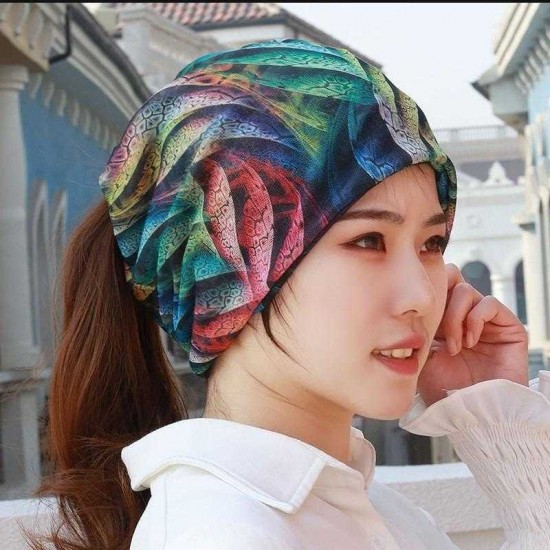 Women Cotton Breathable Thin Casual Beanie Cap Vintage Earmuffs Flexible Bonnet