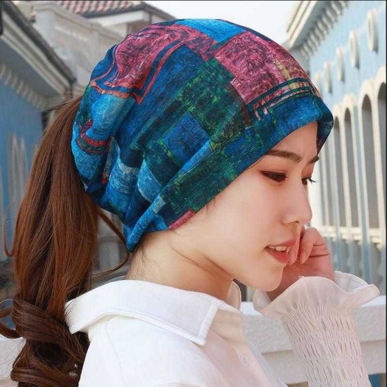 Women Cotton Breathable Thin Casual Beanie Cap Vintage Earmuffs Flexible Bonnet