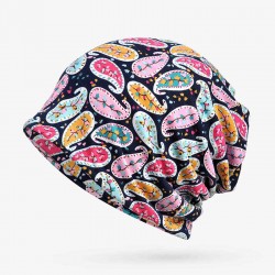 Women Cotton Cashew Floral Multi-purpose Double Layers Beanie Hat Scarf Fashion Soft Skullcap