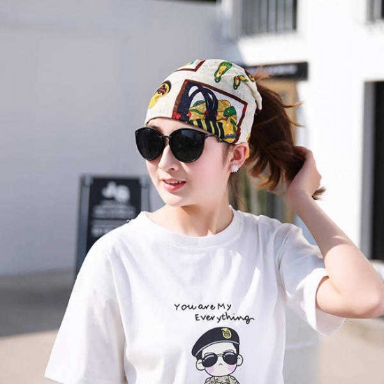 Women Cotton Casual Printing Hood Headpiece Summer Breathable Beanie Hats